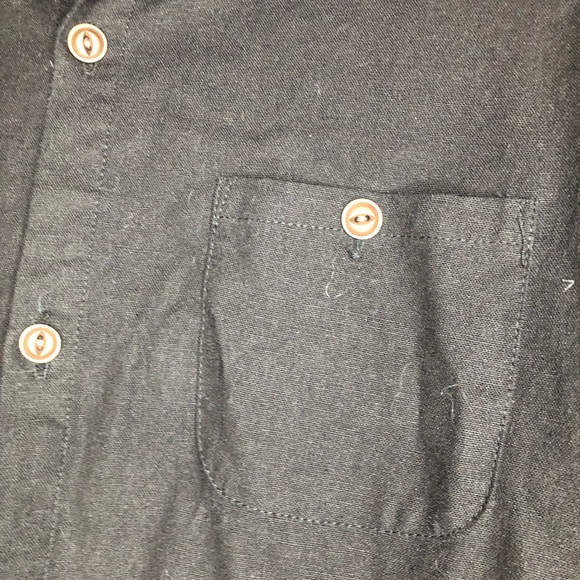 Black long sleeve button up linen dress w/ pockets - Picture 2 of 5